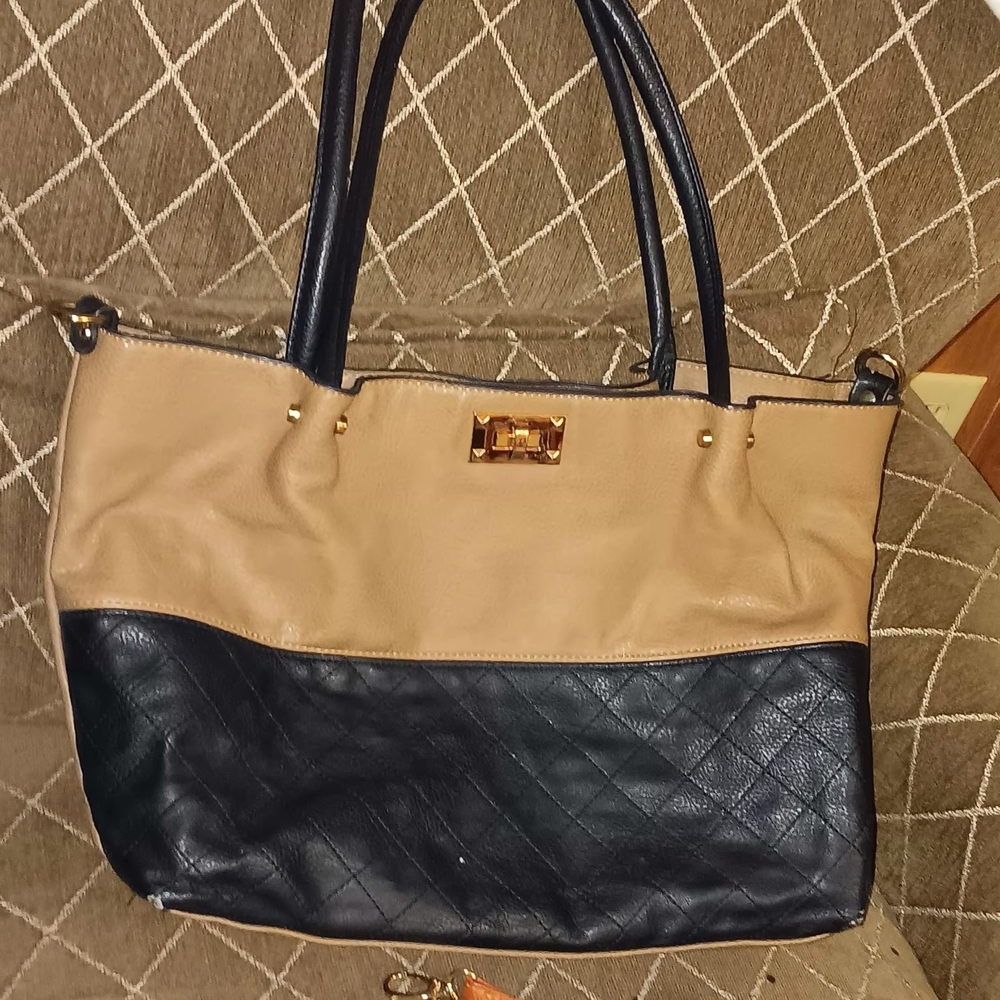 Two-Tone Black and Tan Women's Tote Bag